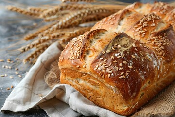 Loaf bread closeup on cloth