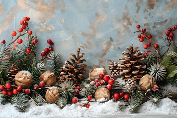 Wall Mural - Close up of assorted pine cones and berries