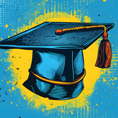 Graduation 2024, hat and other graduate accessories isolated on white background, pop-art, png
