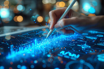 Poster - a digital artist using a tablet to draw virtual worlds that envelop the viewer. concept of digital c