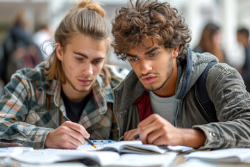 Poster - a peer tutoring another student in math. concept of academic aid. generative ai.
