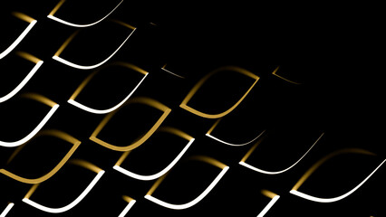 Poster - Slowly flowing geometric shapes on a black background. Design. Abstract scale pattern.