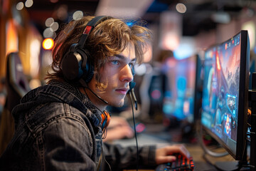 Poster - A software developer coding a game that teaches coding. Concept of educational gaming. Generative Ai.