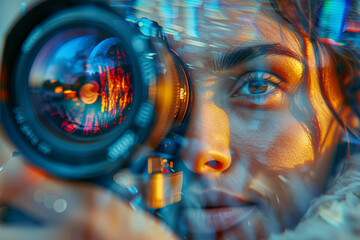 Poster - A photographer capturing images through a kaleidoscope. Concept of creative photography. Generative Ai.
