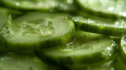 Wall Mural - Cucumber fruit close-up. Pieces of cucumber.