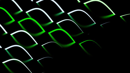 Poster - Lines with reflection disappear into dark space. Design. Colored lines disappear in waves into dark space. Beautiful luminous lines with reflection creating pattern in dark