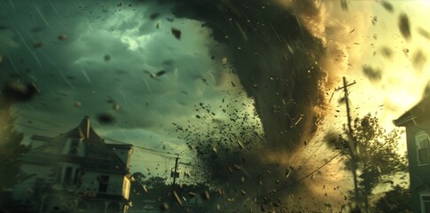Wall Mural - as the tornado moves forward it leaves behind a wake of debris and destruction twisting and destroyi