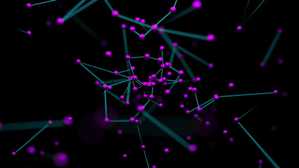Poster - Chains with molecules in flow. Design. Emerging flow of compounds with molecules. Abstract stream appearing with biological chains