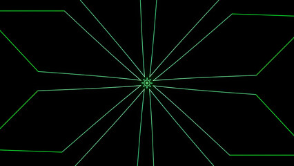 Poster - Geometric floral pattern with flashing movements. Animation. Cyber pattern with geometric lines on black background. Moving geometric pattern with hypnotic effect on black background