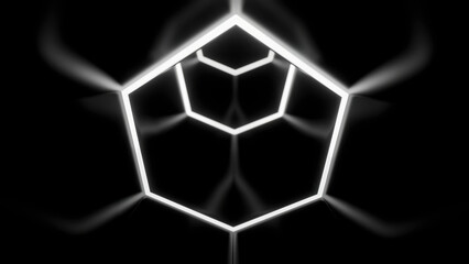 Poster - Abstract monochrome hexagon shapes creating effect of a tunnel. Design. Flying through neon frames.