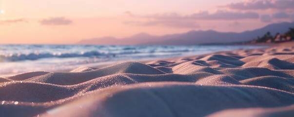 Serene pink sunset at sandy beach