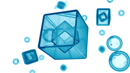  - Abstract 3d animation, colorful rotating cube. Design. Geometric shapes on a white background.