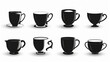 © Ahtesham - different coffee or tea cups detailed vector and silhouettes set black and white 3D avatars set vector icon