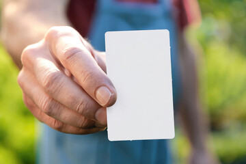 person holding a blank card