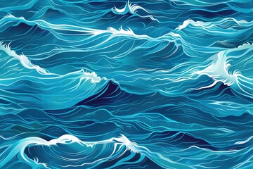 Wall Mural - The image is a blue ocean with waves crashing against the shore. The water is choppy and the waves are high, creating a sense of movement and energy. The scene is dynamic and powerful