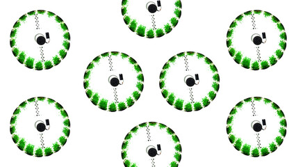 Poster - Abstract spinning wheels with green vegetation. Media. Concept of modern green farm.