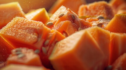 Wall Mural - Papaya fruit close-up. Pieces of papaya.