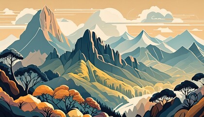 Wall Mural - Stylized Mountain Range with Winding Road