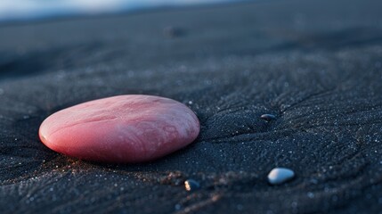 Poster - Vibrant pink jellyfish on dark sandy beach