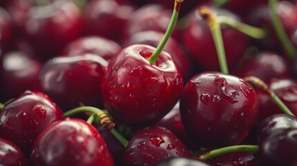 Wall Mural - Juicy ripe red cherries with water droplets