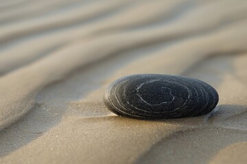 Sticker - smooth black pebble on sandy beach