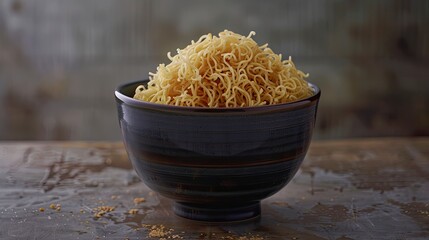 Wall Mural - Golden crispy noodles in a bowl, offering a delicious and satisfying crunch with every bite