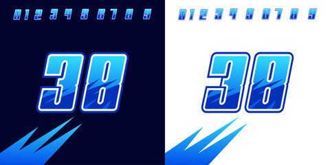 Sticker - number 38 with blue racing effects, for racing, sports, racing workshops