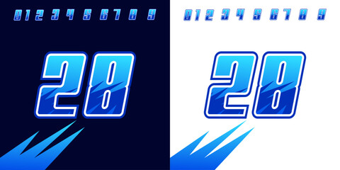 Sticker - number 28 with blue racing effects, for racing, sports, racing workshops