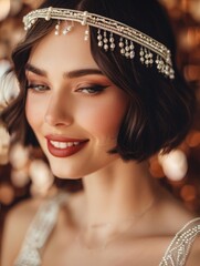 Canvas Print - beautiful woman wearing ornate headpiece