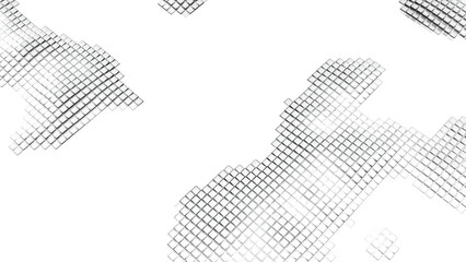 Poster - Abstract surface with moving square patches. Motion. Moving spots on white background with squares. Spots of pixel squares move in space
