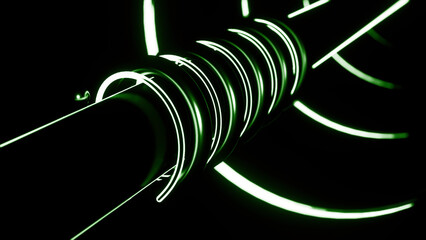 Poster - Green pipeline on a black background. Design. Rotating spiral around straight pipe.