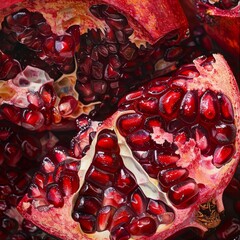 Wall Mural - Pomegranate fruit close-up. Pieces of pomegranate.