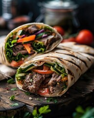 Delicious Beef Shawarma Wrap with Fresh Vegetables