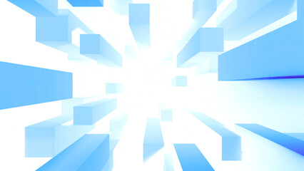 Fototapete - Stream of moving rectangles. Design. Stream of moving geometric platforms on white background. Gaming animation with stream of rectangular platforms