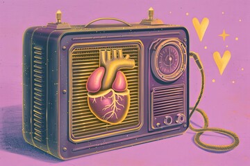 Poster - A painting depicting a radio with a human heart on it