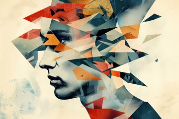 Poster - Illustration of a mans face fragmented into geometric triangles