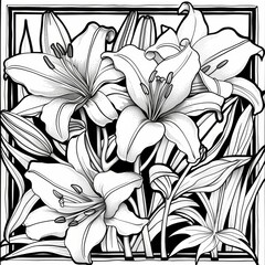 Wall Mural - black and white flowers illustration