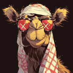 Sticker - face portrait caricature of a camel with a hat