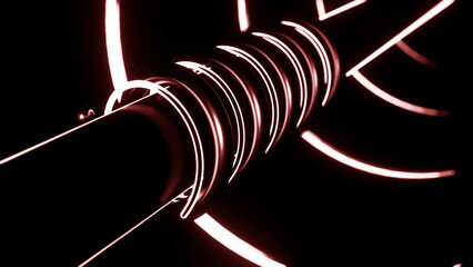 Poster - Spinning red tube around pipe with radial tubes behind. Design. Abstract working mechanism.