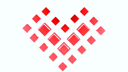 Poster - Animation with moving squares in shape of heart. Motion. 3D pixel-style squares move in shape of heart. Animated pixel valentine in 3d