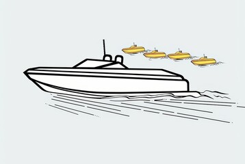 Sticker - simple line drawing depicts a sideview of a speedboat minimalistic sleek design