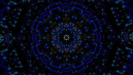 Poster - Abstract motion of kaleidoscope with geometric pattern. Animation. Ornamental mandala with repeating fractal shapes.