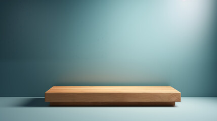 Poster - Wooden Rectangular Platform on Blue Background