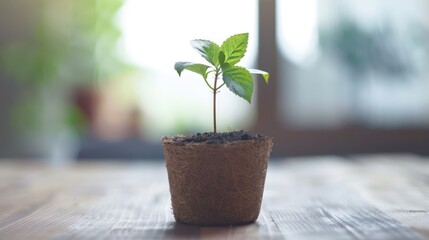 Canvas Print - A young plant growing in a pot made of coins, with space around the pot for incorporating financial or growth-related messages
