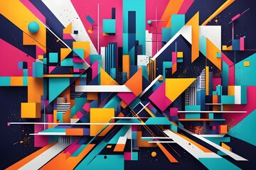 Wall Mural - A colorful cityscape with buildings and a skyline