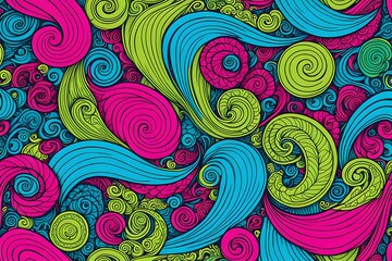 Wall Mural - A colorful, abstract painting with swirls of blue, green, and pink