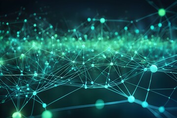 Poster - A green and blue image of a network of lines and dots