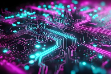 Wall Mural - A computer chip with a blue and pink background