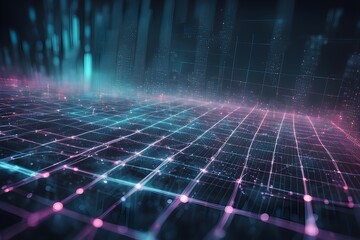 Poster - A computer generated image of a cityscape with a blue and pink background