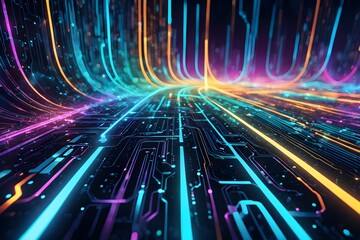 Poster - A colorful, neon-lit image of a computer chip